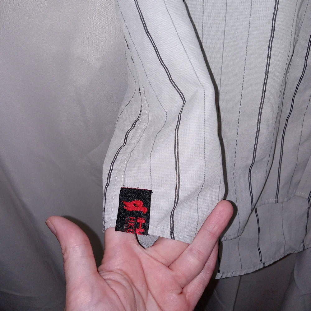 Tony Hawk Light Grey Striped Button Up Skater Shirt Mens Size XL